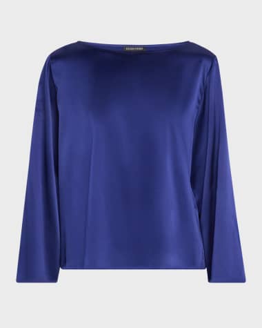 Eileen Fisher Bateau-Neck Silk Charmeuse Top