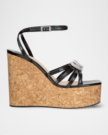 MACH & MACH Double Heart Patent Wedge Sandals