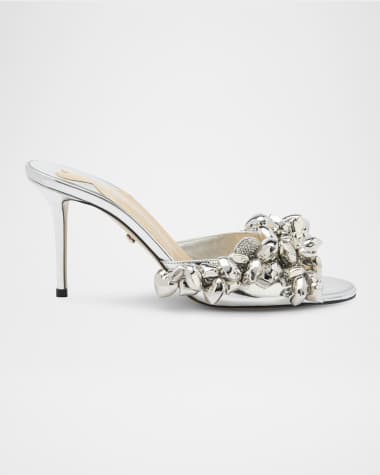 MACH & MACH Metallic Heart Charms Mule Sandals