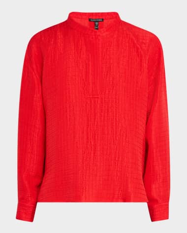 Eileen Fisher Textured Silk-Organic Linen Top