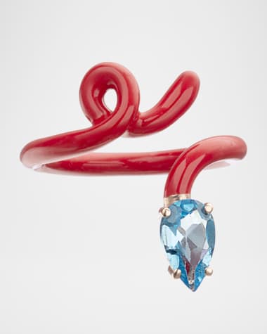 Bea Bongiasca 9K Yellow Gold and Red Enameled Sterling Silver Topaz Baby Vine Tendril Statement Ring