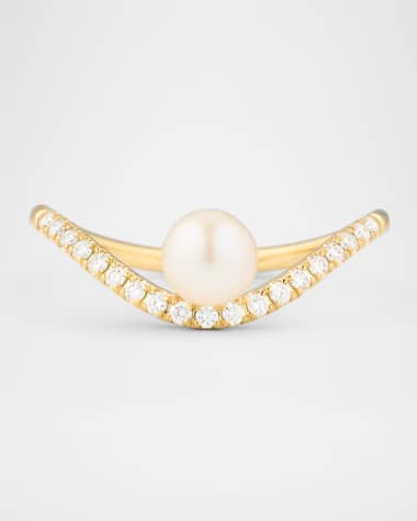Mizuki 14K Yellow Gold Diamond and Floating Freshwater Pearl Ring