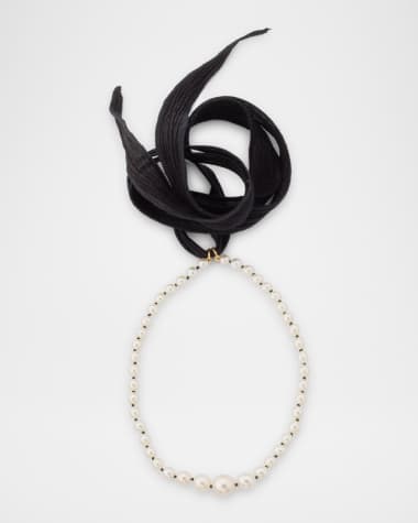 Mizuki 14K Yellow Gold and Silk Choker Necklace with 5-9mm Freshwater Pearls