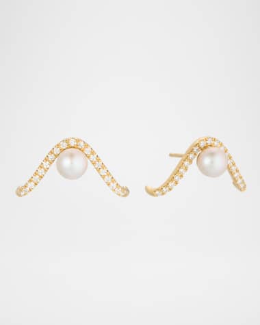 Mizuki 14K Yellow Gold Diamond and Freshwater Pearl Earrings, 5mm