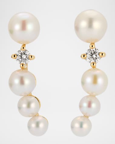 Mizuki 14K Yellow Gold Diamond and Freshwater Pearl Earrings, 3-5mm