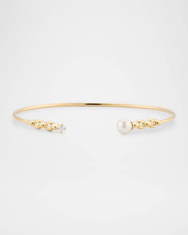 Mizuki 14K Yellow Gold Diamond and 5mm Freshwater Pearl Bangle Bracelet