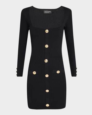 Retrofete Thea Buttoned Rib-Knit Mini Dress