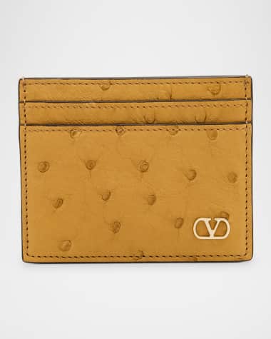 Valentino Garavani Men's Ostrich-Effect VLogo Card Holder