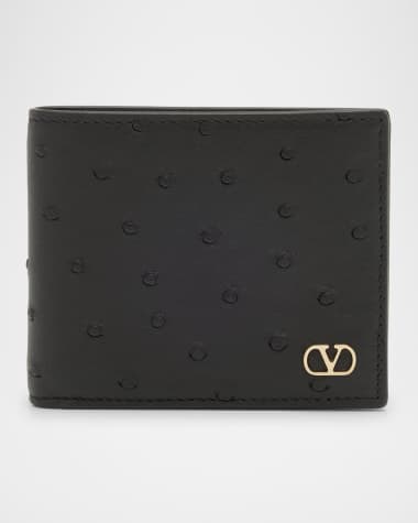 Valentino Garavani Men's Ostrich-Effect VLogo Bifold Wallet