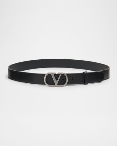Valentino Garavani Men's VLogo-Buckle Leather Belt