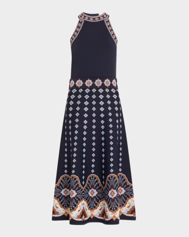 Cara Cara Sandrinna Mock-Neck Jacquard Flare Midi Dress