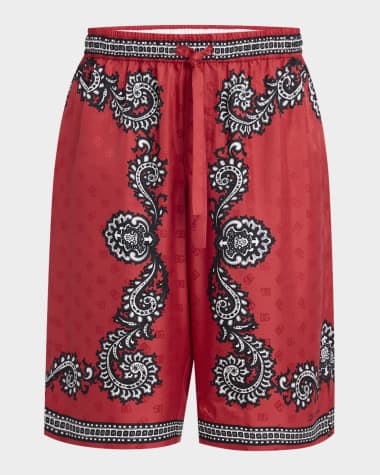 Dolce&Gabbana Men's Bandana-Print Silk Shorts