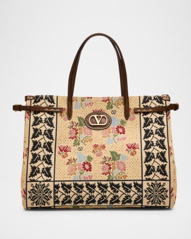 Valentino Garavani Antibes Medium Flower & Leaves Jacquard Tote Bag
