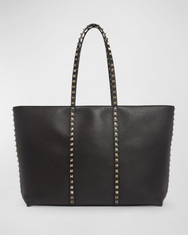 トートバッグ VALENTINO BLACK LEATHER ROCKSTUD SHOPPING BAG Valentino Garavani Rockstud Shopping Bag In Grainy Calfskin