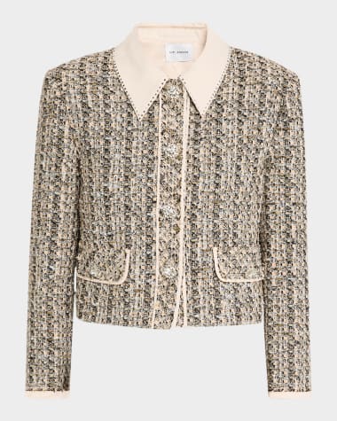 St. John Stud-Collar Metallic Tweed Collage Jacket
