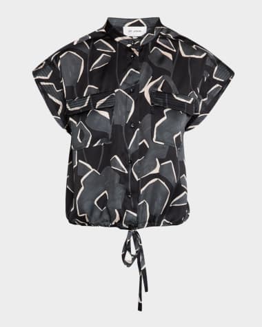 St. John Cubist Floral-Print Cap-Sleeve Top
