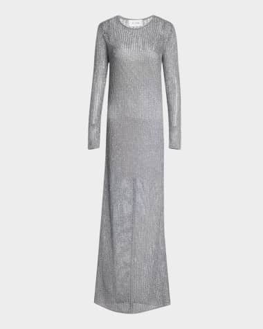 St. John Sequin Mesh Knit Long-Sleeve Gown With Slip