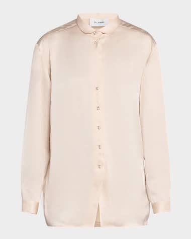 St. John Embellished Washed Satin Button-Down Blouse