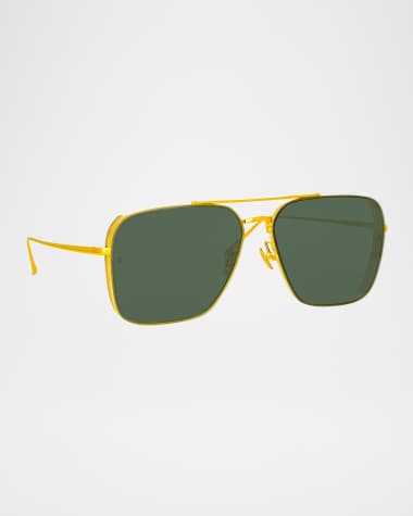Linda Farrow Asher Square 18K Gold-Plated Titanium Aviator Sunglasses