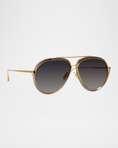 Linda Farrow Francisco 18K Gold-Plated Titanium Aviator Sunglasses