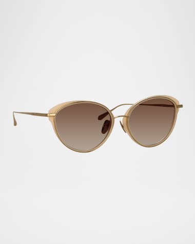 Linda Farrow Song 18K Gold-Plated Titanium Cat-Eye Sunglasses