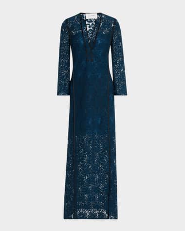 St. John Guipure Bracelet-Sleeve Kaftan Gown