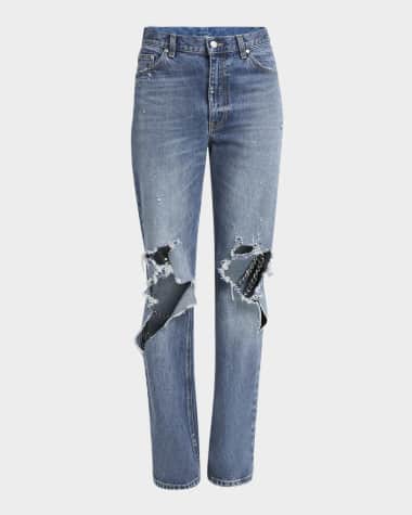 Stella McCartney Chain Distressed Knee Straight-Leg Jeans