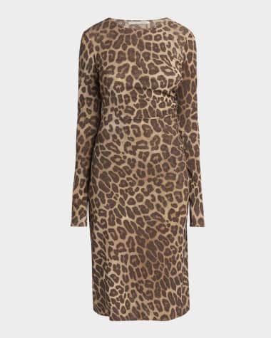 Stella McCartney Leopard-Print Mesh Long-Sleeve Dress