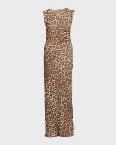 Stella McCartney Long Leopard Mesh Sleeveless Dress