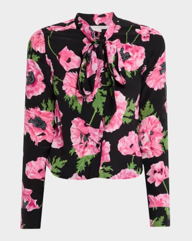 Stella McCartney Poppy Bow-Neck Button-Down Blouse