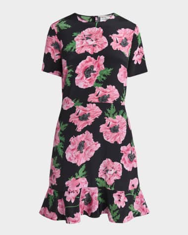 Stella McCartney Poppy-Print Short-Sleeve Ruffle Mini Dress