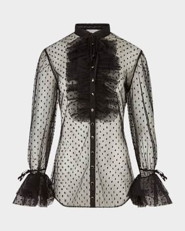 Anne Fontaine Benga Ruffle Dotted Mesh Blouse