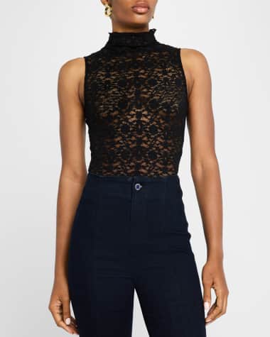 Veronica Beard Alora Sleeveless Lace Turtleneck Top