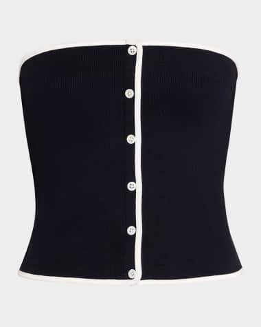 Veronica Beard Valley Button-Front Tube Top