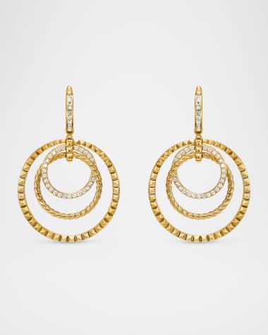 David Yurman DY Crossover Trio Drop Earrings with Diamonds in 18K Gold, 35mm