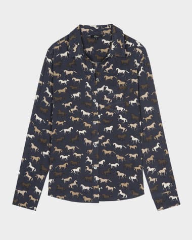 Rails Kate Horses Button-Front Silk Shirt
