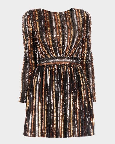 Dress the Population Black Label Rome Stripe Sequined Mini Dress