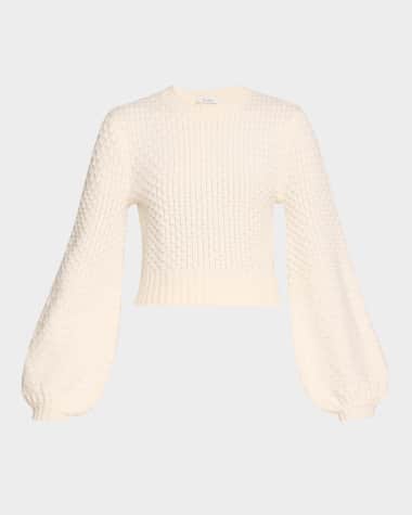 Max Mara Elvira Balloon-Sleeve Cropped Wool Cashmere Sweater