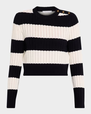 Max Mara Alfeo Stripe Ribbed Wool Cashmere Crop Sweater