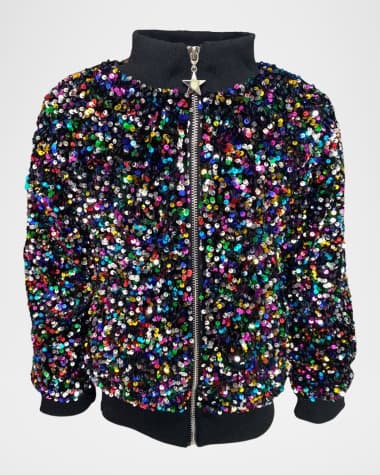 Lola + The Boys Girl's Shimmering Stardust Sequin Bomber Jacket, Size 2-14