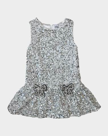 Lola + The Boys Girl's Shimmer Sequin Dress W/ Bows, Size 2-14