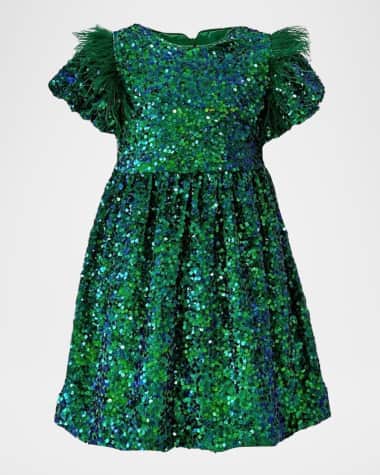 Lola + The Boys Girl's Puff Sequin Shimmer Party Dress, Size 2-14