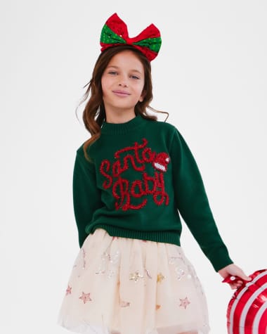 Lola + The Boys Girl's Santa Baby Festive Sweater, Size 2-14