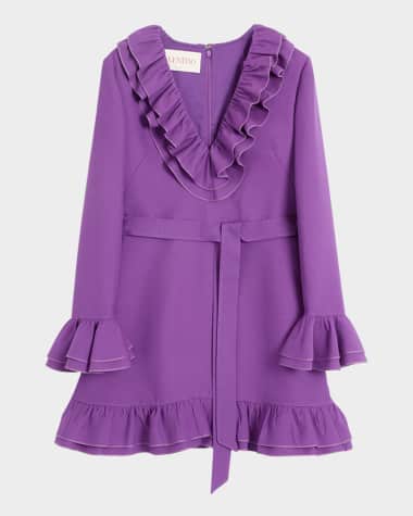 Valentino Garavani Tiered Ruffle V-Neck Wool Mini Dress