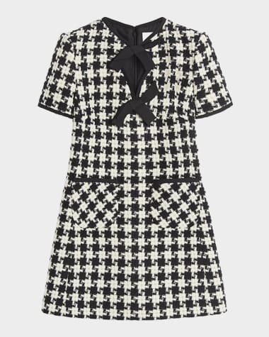 Valentino Garavani Tweed Houndstooth Bow Mini Dress