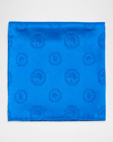 Stefano Ricci Men's Tonal Jacquard Logo Silk Pocket Square
