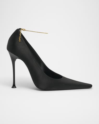 Saint Laurent Satin YSL Ankle-Chain Pumps