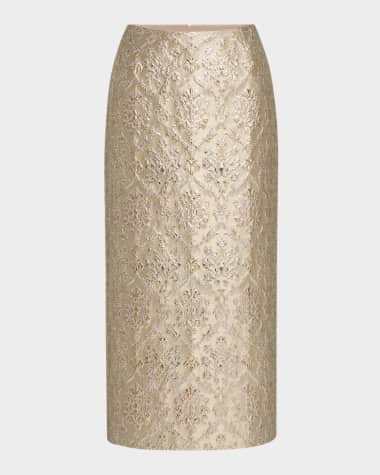Lafayette 148 New York Metallic Brocade Maxi Pencil Skirt