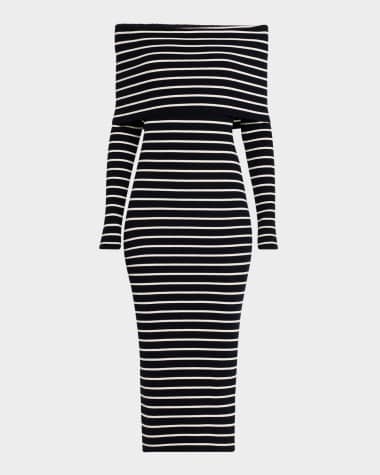 A.L.C. Evelyn Stripe Off-The-Shoulder Midi Dress