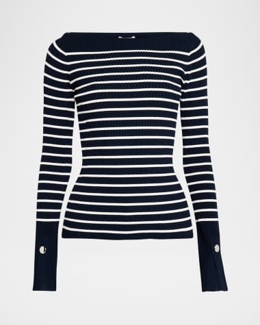 A.L.C. Anya Ribbed Stripe Boat-Neck Top